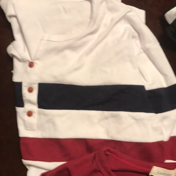 NWOT White, Black, Wine Red Button Long Sleeve Tee - Picture 2 of 5